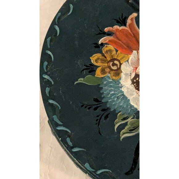 Norwegian Rosemaling Wooden Box Roses Round Lid Flowers Handpainted Signed Vtg - Picture 8 of 16